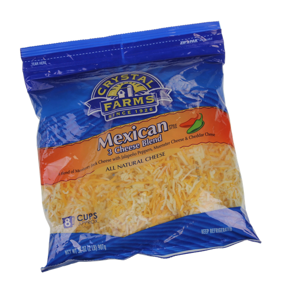 slide 1 of 1, Crystal Farms Mexican 3 Cheese Blend Shredded Cheese, 32 oz