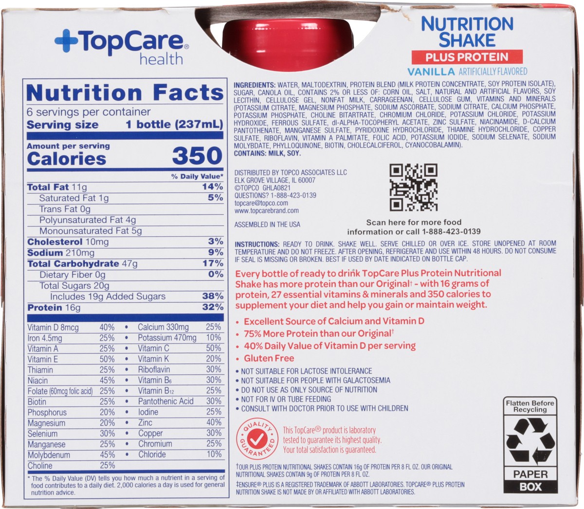 slide 5 of 9, TopCare Health Vanilla Nutrition Shake 6 ea, 6 ct; 8 fl oz