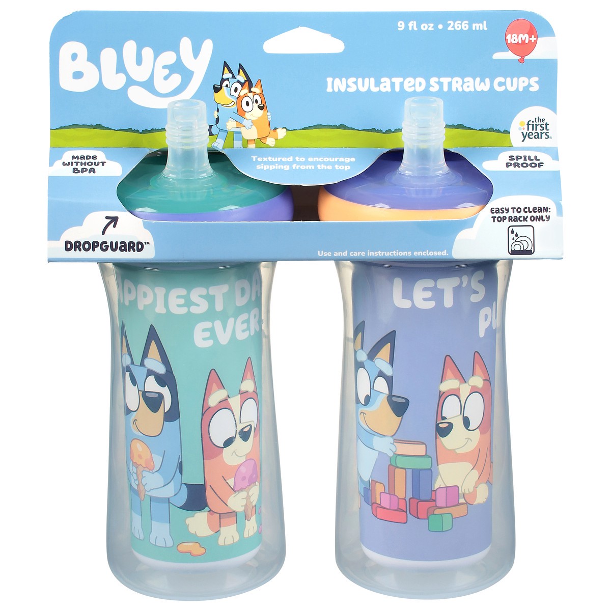 slide 1 of 12, The First Years Insulated Bluey 18M+ 9 Fl Oz Straw Cups, 2 ct
