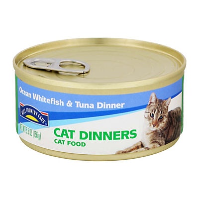 slide 1 of 1, Hill Country Fare Cat Dinners Ocean Whitefish and Tuna Dinner Cat Food, 5.5 oz