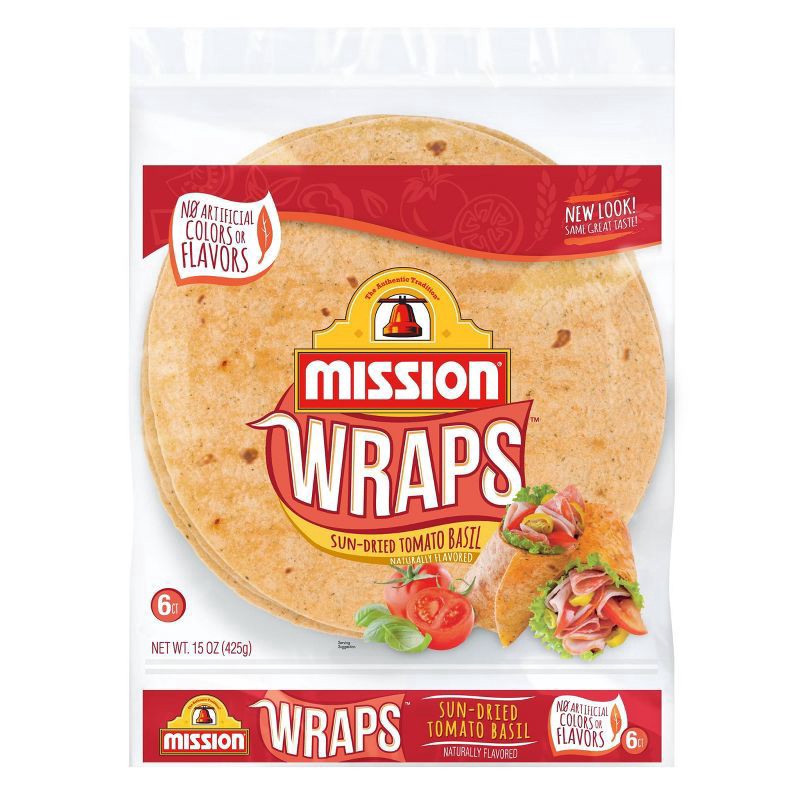 slide 1 of 3, Mission Sun-Dried Tomato Basil Wraps, 15 oz