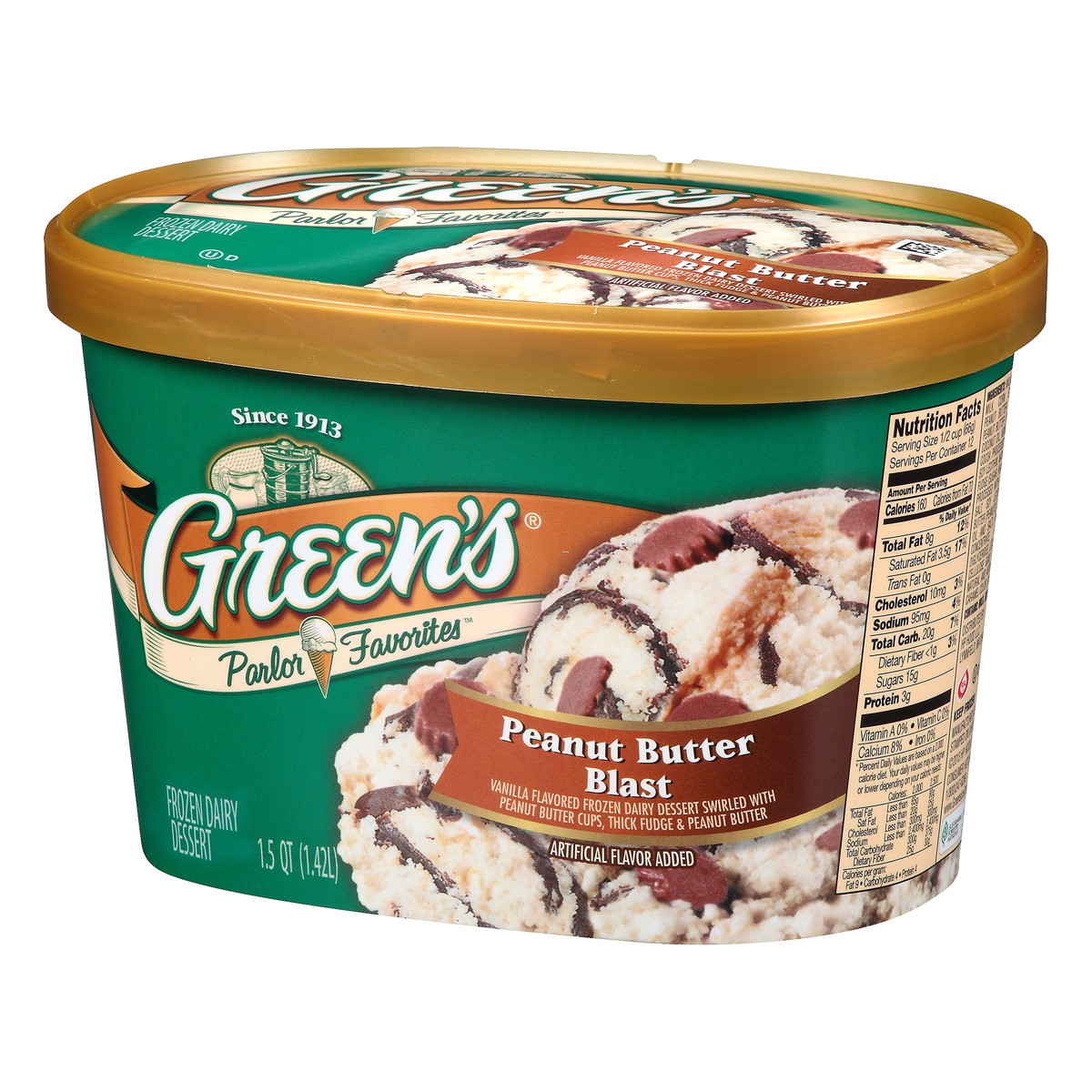 slide 6 of 10, Green's Parlor Favorites Peanut Butter Blast Frozen Dairy Dessert 1.5 qt. Carton, 1.5 qt