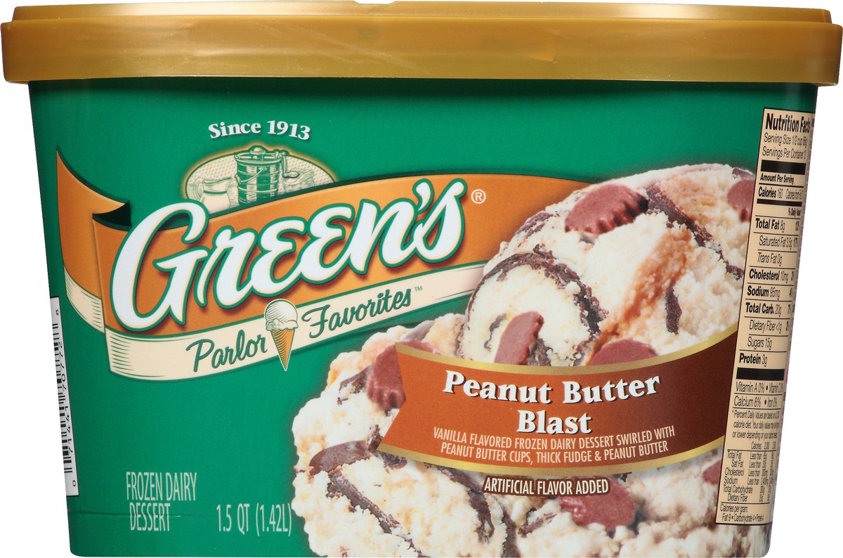 slide 4 of 10, Green's Parlor Favorites Peanut Butter Blast Frozen Dairy Dessert 1.5 qt. Carton, 1.5 qt