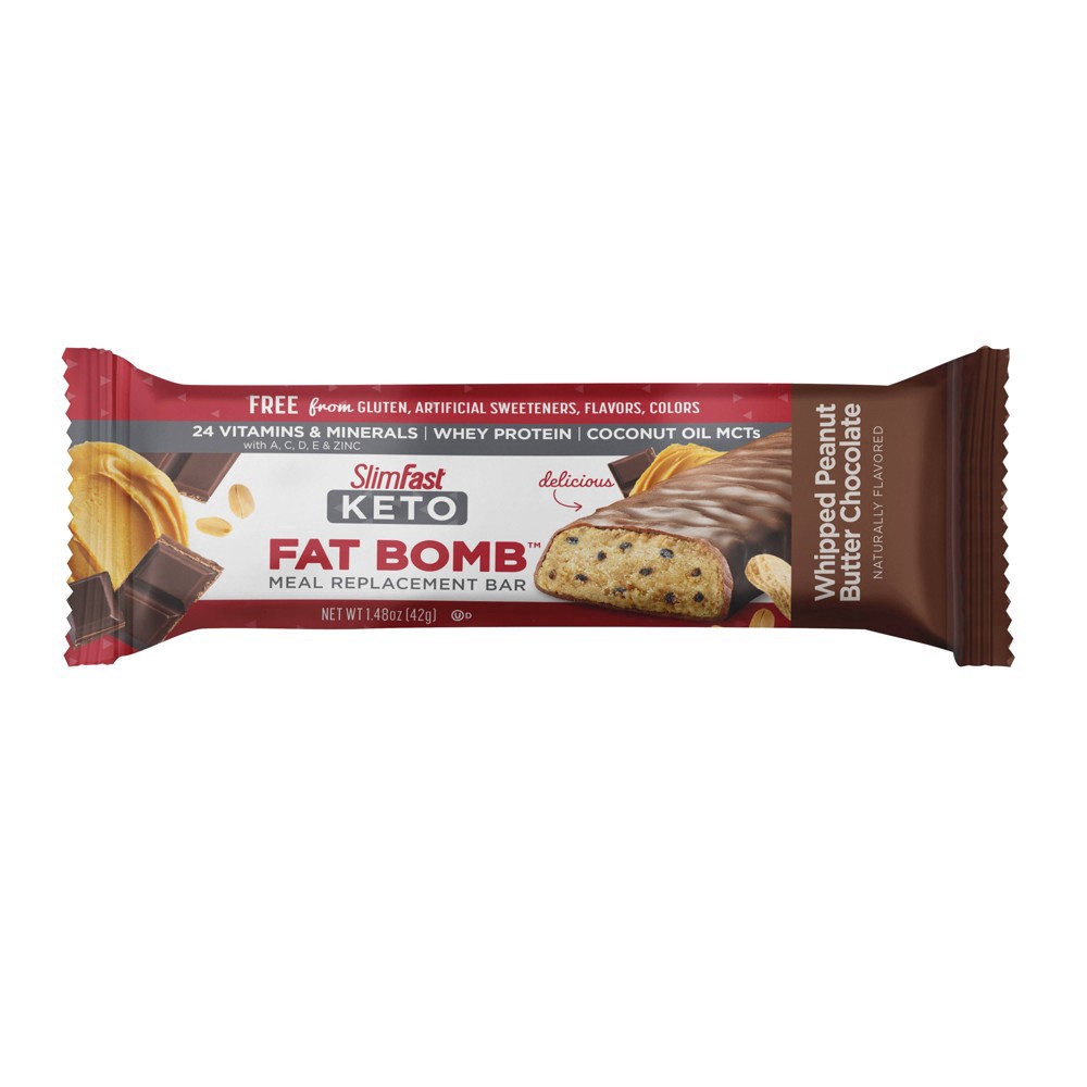 slide 3 of 4, SlimFast Keto Fat Bomb Meal Replacement Bar - Whipped Peanut Butter Chocolate - 5ct, 5 ct
