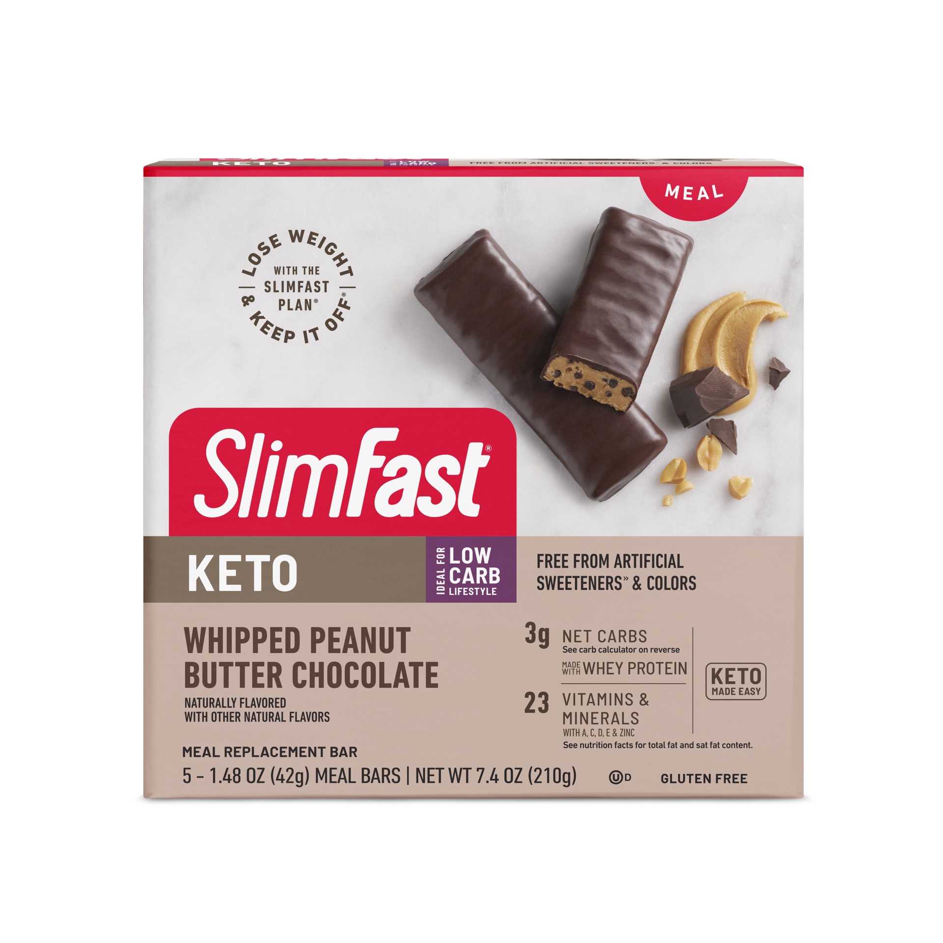 slide 1 of 4, SlimFast Keto Fat Bomb Meal Replacement Bar - Whipped Peanut Butter Chocolate - 5ct, 5 ct