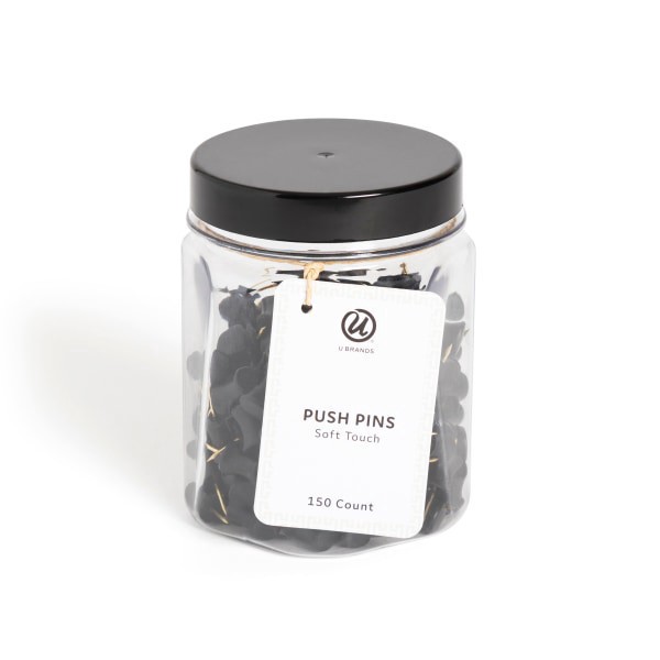 slide 1 of 4, U Brands® Soft Touch Standard Push Pins, Matte Black, Set Of 150 Pins, 1 ct