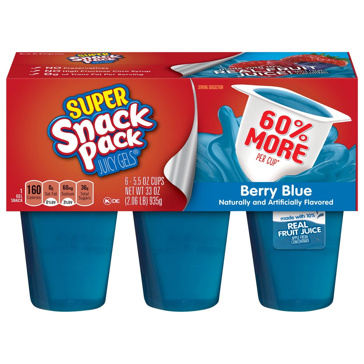 slide 1 of 5, Snack Pack Super Berry Blue Juicy Gels 6 - 5.5 oz Cups, 6 ct