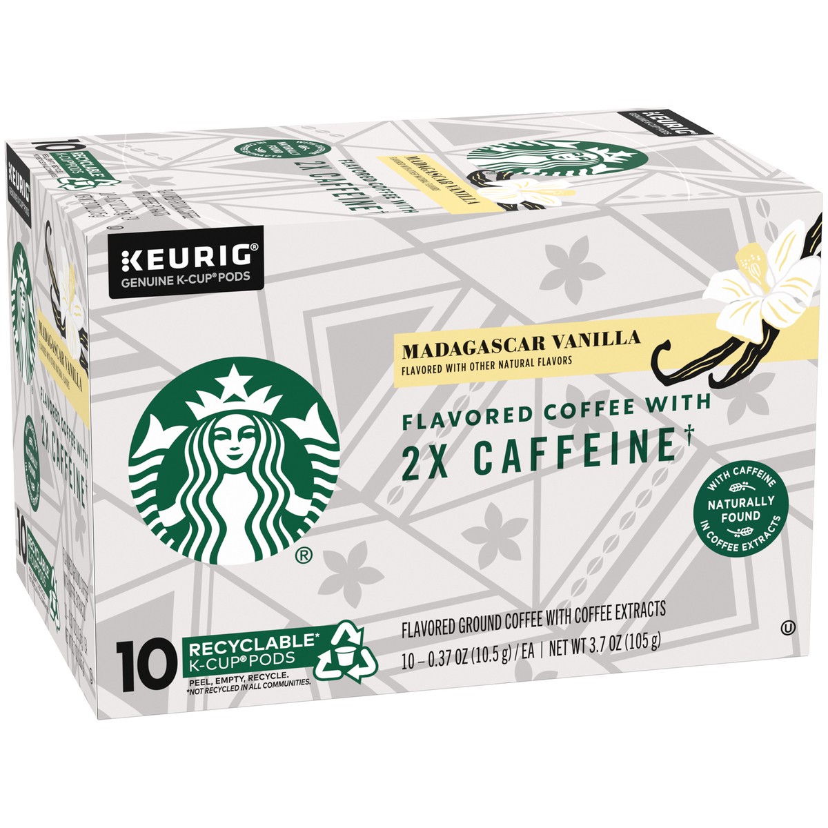 slide 2 of 9, Starbucks Flavored K-Cup Coffee Pods with 2X Caffeine — Madagascar Vanilla for Keurig Brewers — 1 box (10 pods), 3.7 oz