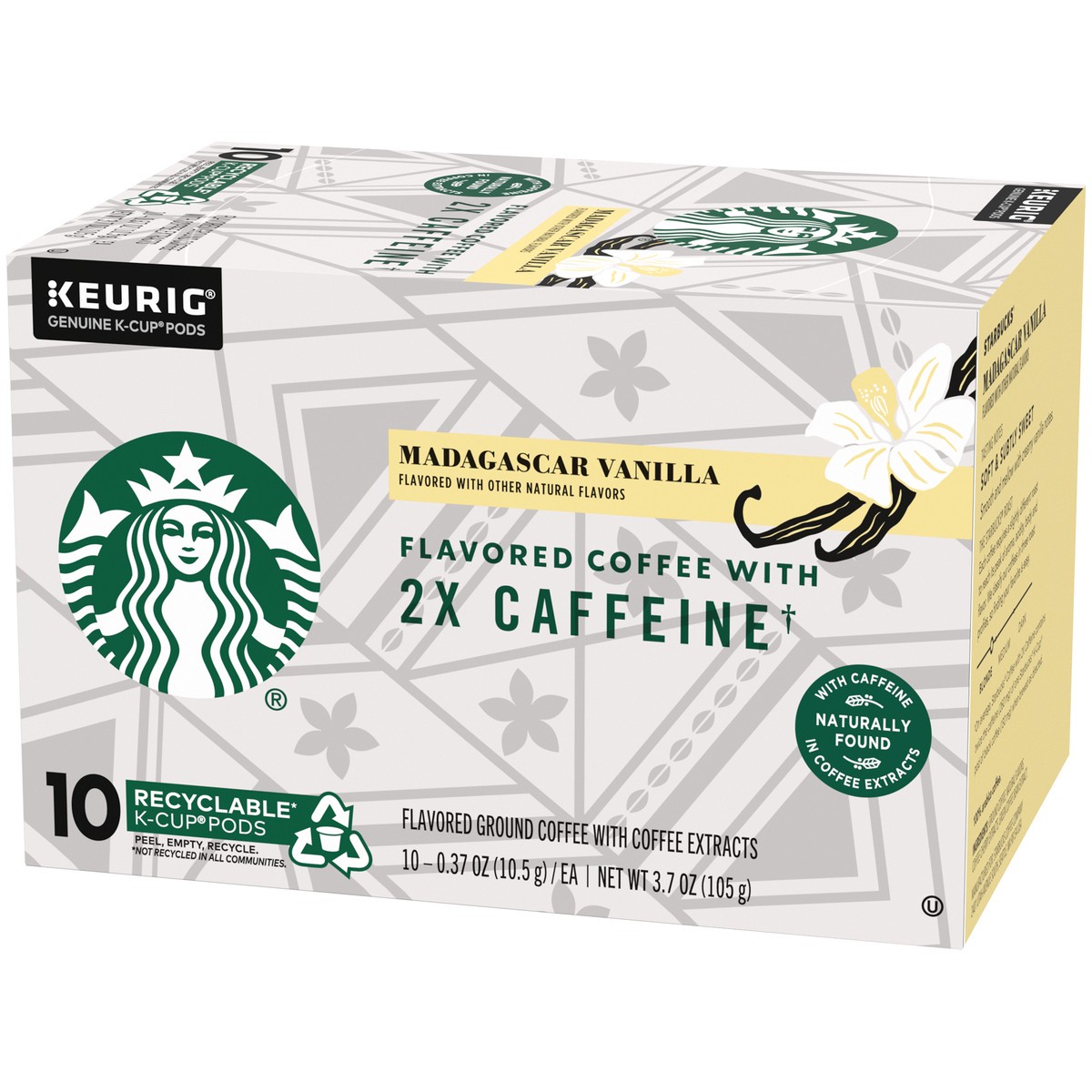 slide 3 of 9, Starbucks Flavored K-Cup Coffee Pods with 2X Caffeine — Madagascar Vanilla for Keurig Brewers — 1 box (10 pods), 3.7 oz