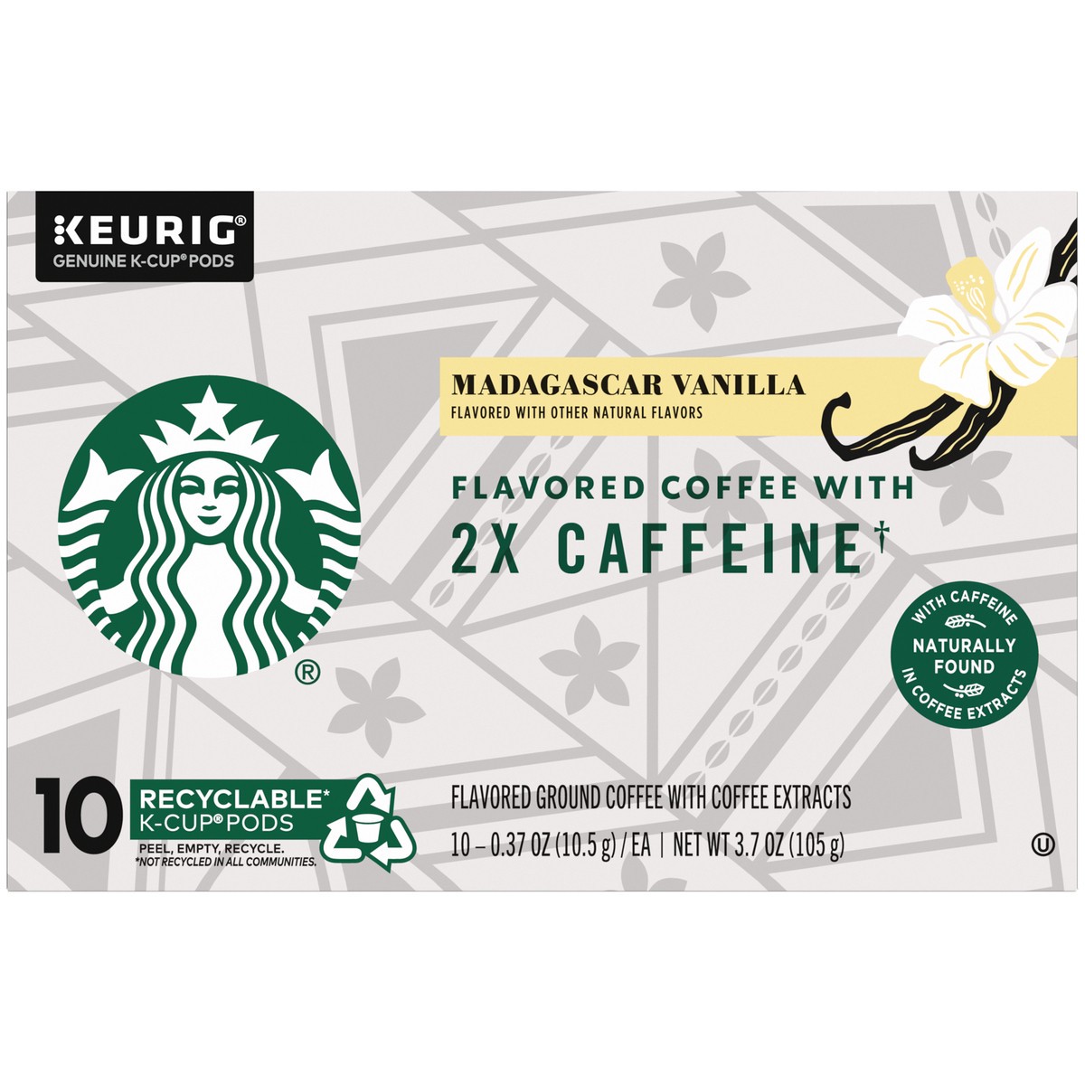 slide 6 of 9, Starbucks Flavored K-Cup Coffee Pods with 2X Caffeine — Madagascar Vanilla for Keurig Brewers — 1 box (10 pods), 3.7 oz