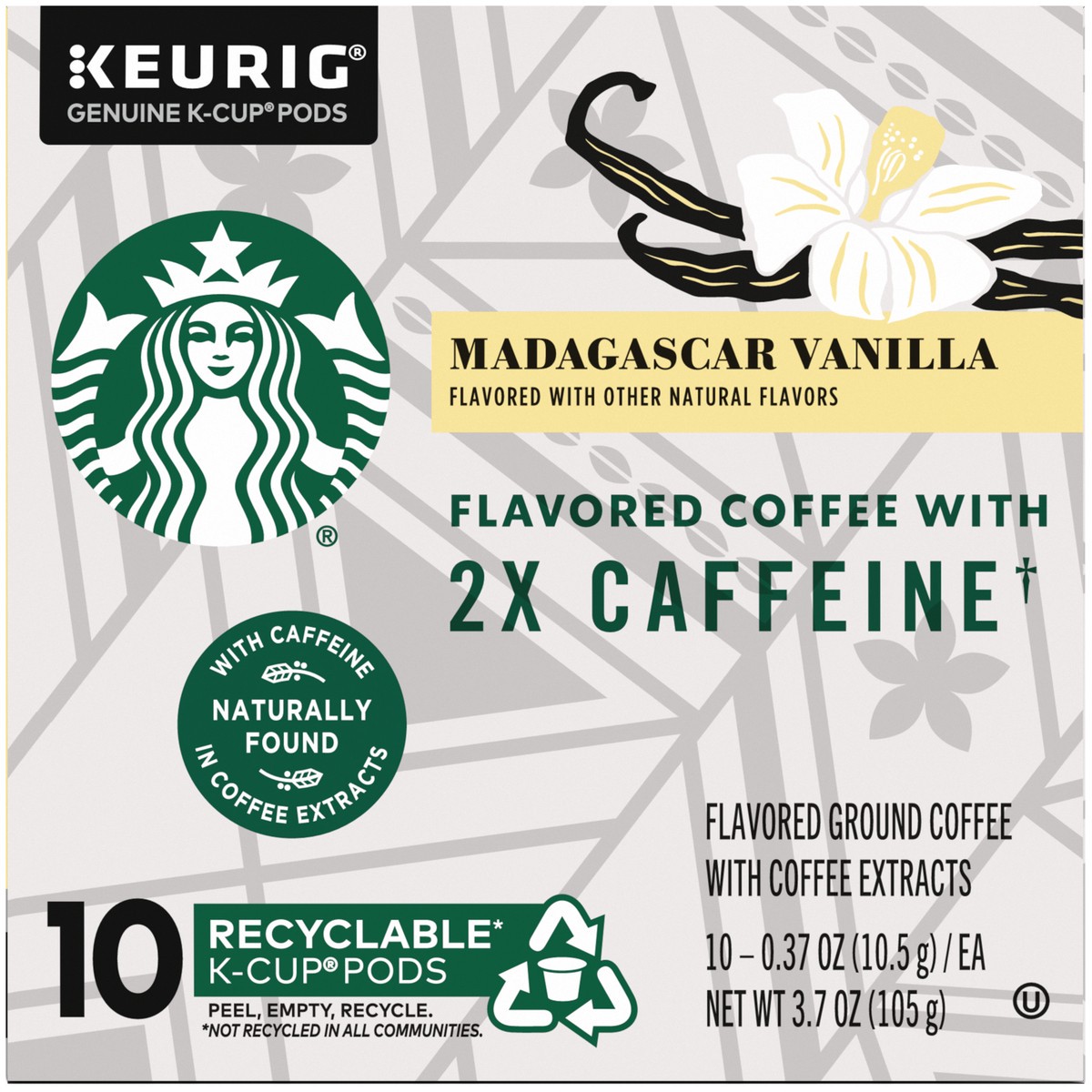 slide 7 of 9, Starbucks Flavored K-Cup Coffee Pods with 2X Caffeine — Madagascar Vanilla for Keurig Brewers — 1 box (10 pods), 3.7 oz