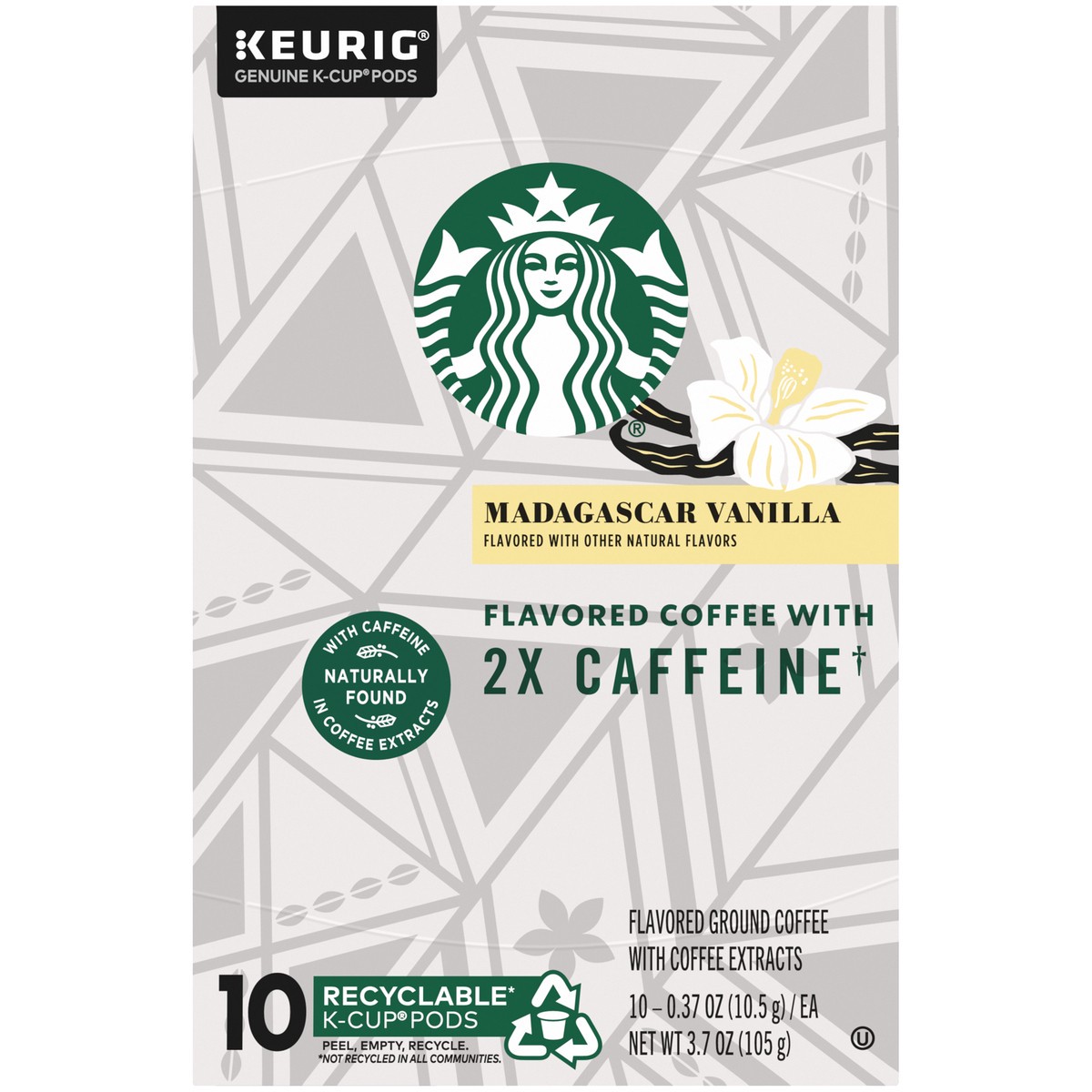 slide 9 of 9, Starbucks Flavored K-Cup Coffee Pods with 2X Caffeine — Madagascar Vanilla for Keurig Brewers — 1 box (10 pods), 3.7 oz