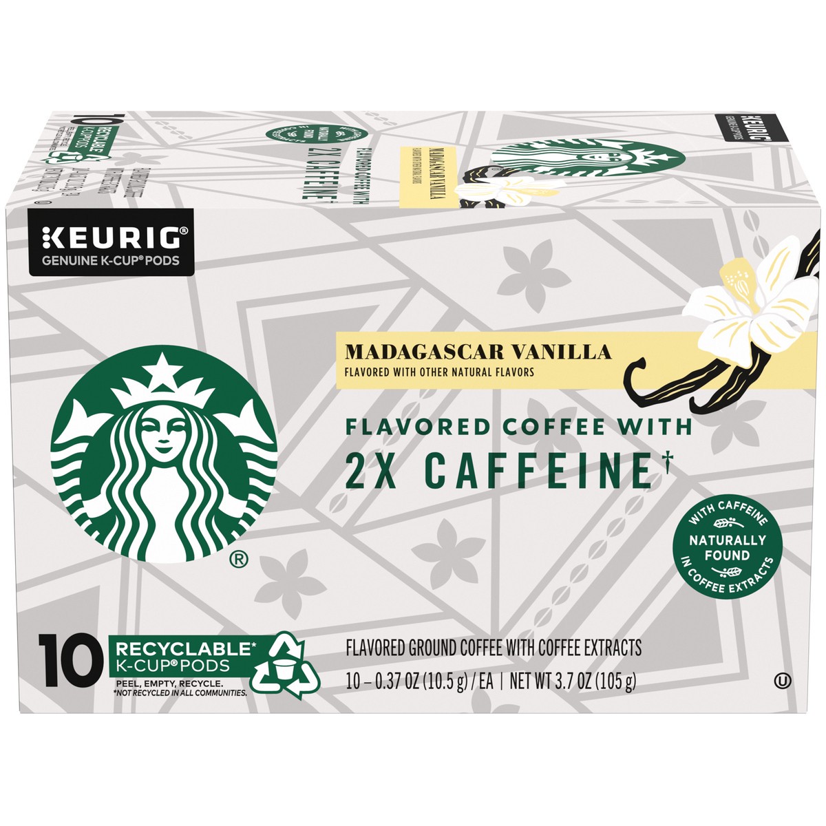 slide 1 of 9, Starbucks Flavored K-Cup Coffee Pods with 2X Caffeine — Madagascar Vanilla for Keurig Brewers — 1 box (10 pods), 3.7 oz