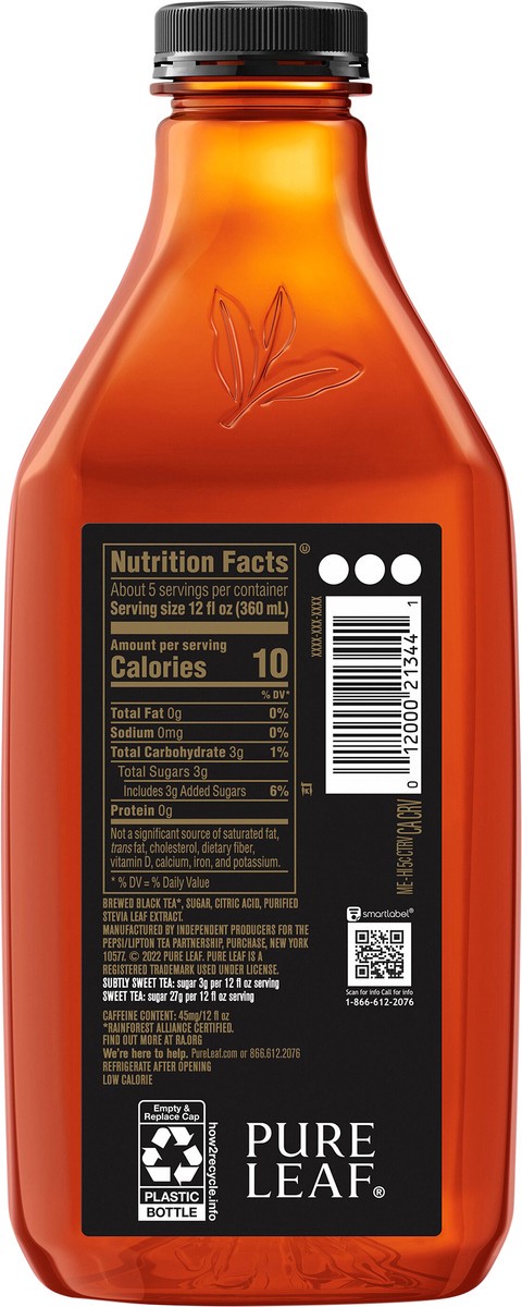 slide 5 of 5, Pure Leaf Lower Sugar Subtly Sweet Tea - 64 fl oz Bottle, 64 fl oz