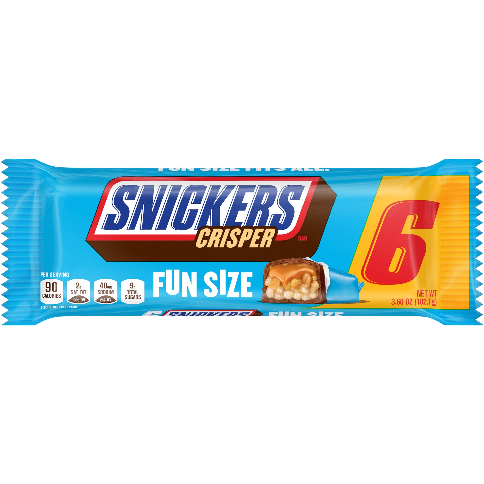 slide 1 of 2, SNICKERS Crisper Fun Size Chocolate Candy Bars 3.6-Ounce 6 Pack, 3 oz