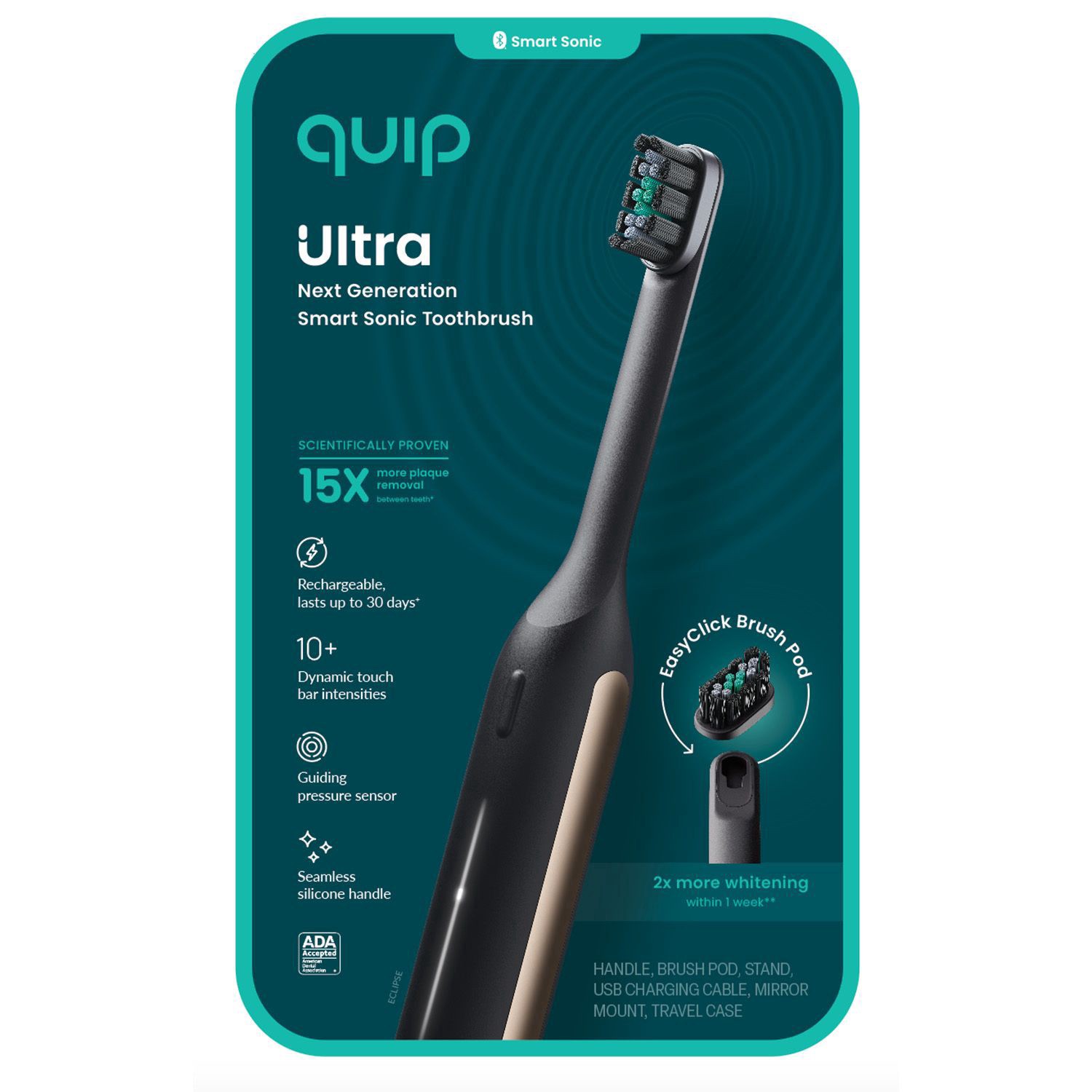 slide 1 of 1, Quip Ultra Smart Sonic Electric Toothbrush, Black, 1 ct
