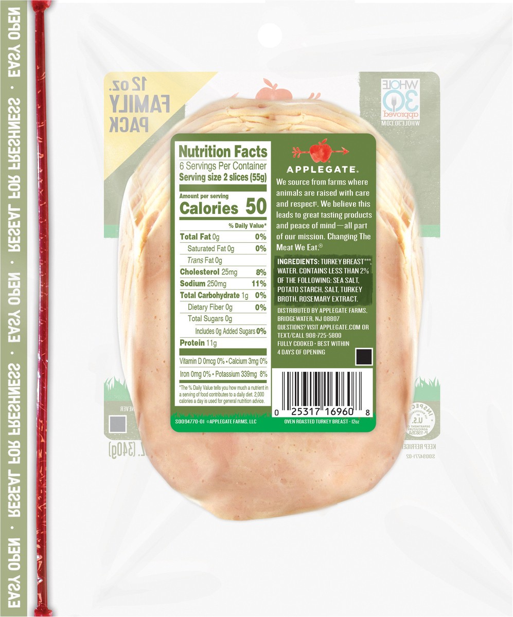 slide 3 of 7, Applegate Natural Oven Roasted Turkey Breast Sliced Family Pack, 12oz, 12 oz