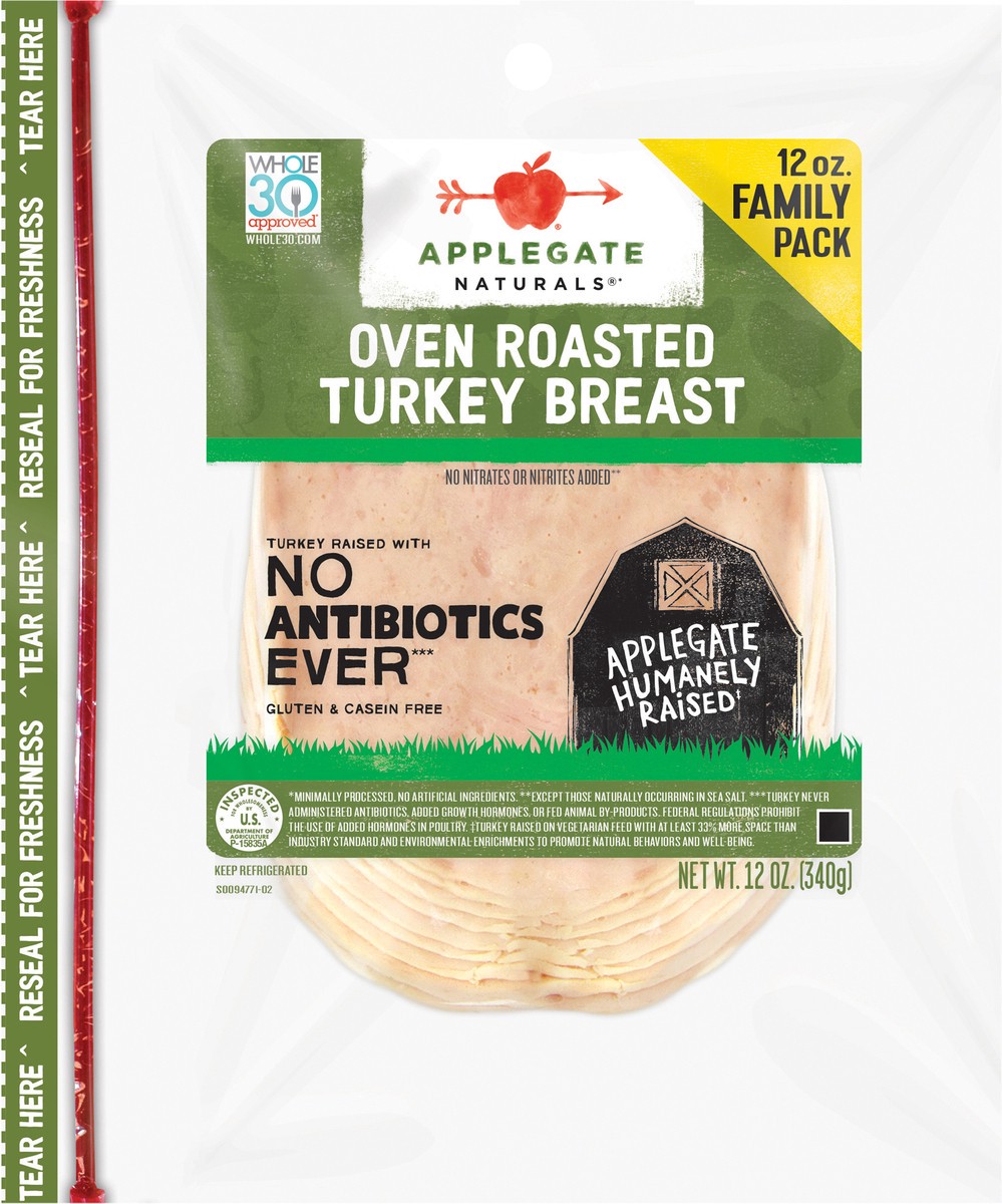 slide 7 of 7, Applegate Natural Oven Roasted Turkey Breast Sliced Family Pack, 12oz, 12 oz