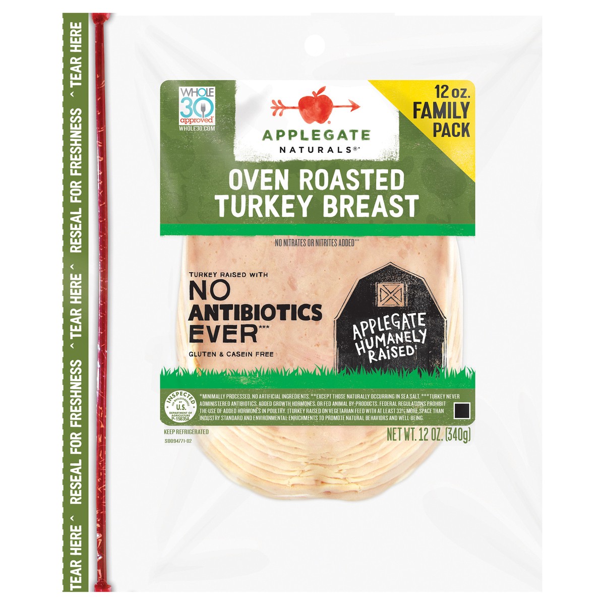 slide 1 of 7, Applegate Natural Oven Roasted Turkey Breast Sliced Family Pack, 12oz, 12 oz