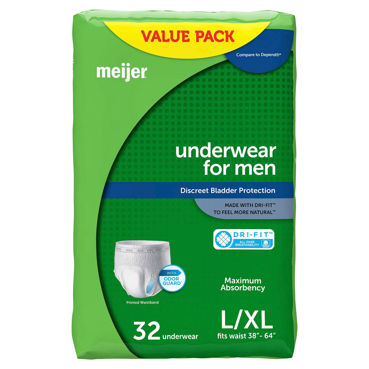 slide 1 of 1, Meijer Underwear For Men, Maximum Absorbency, Large/XL, 32 ct