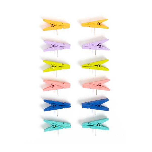 slide 3 of 4, U Brands® Wood Clothespin Push Pins, Assorted Colors, Set Of 12 Pins, 1 ct