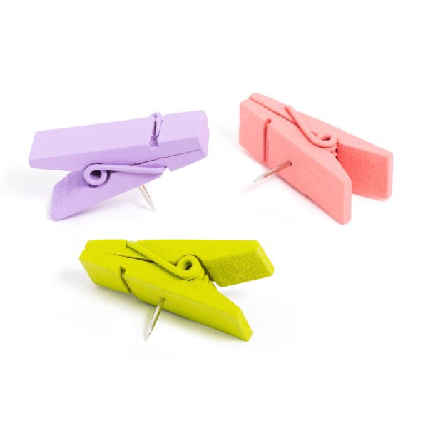slide 2 of 4, U Brands® Wood Clothespin Push Pins, Assorted Colors, Set Of 12 Pins, 1 ct