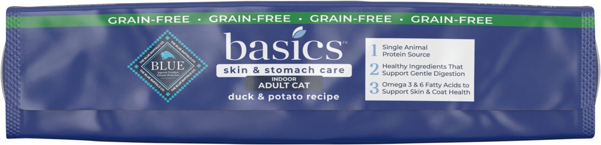 slide 4 of 9, Blue Buffalo Blue Basics Limited Ingredient Grain Free Duck & Potato Indoor Adult Cat Food, 11 lb