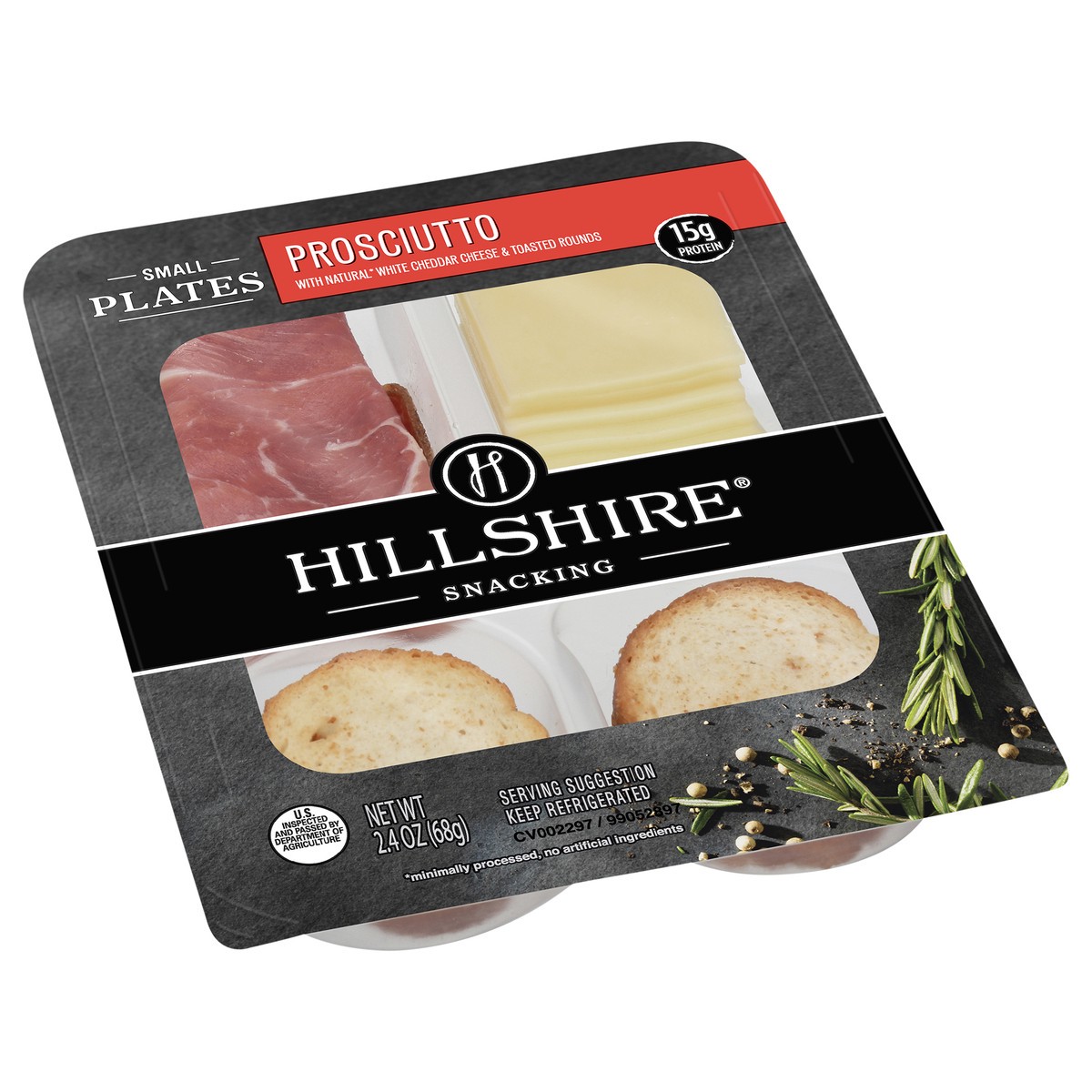 slide 4 of 8, Hillshire Snacking Small Plates, Prosciutto Deli Lunch Meat with White Cheddar Cheese, 2.4 oz, 68.04 g