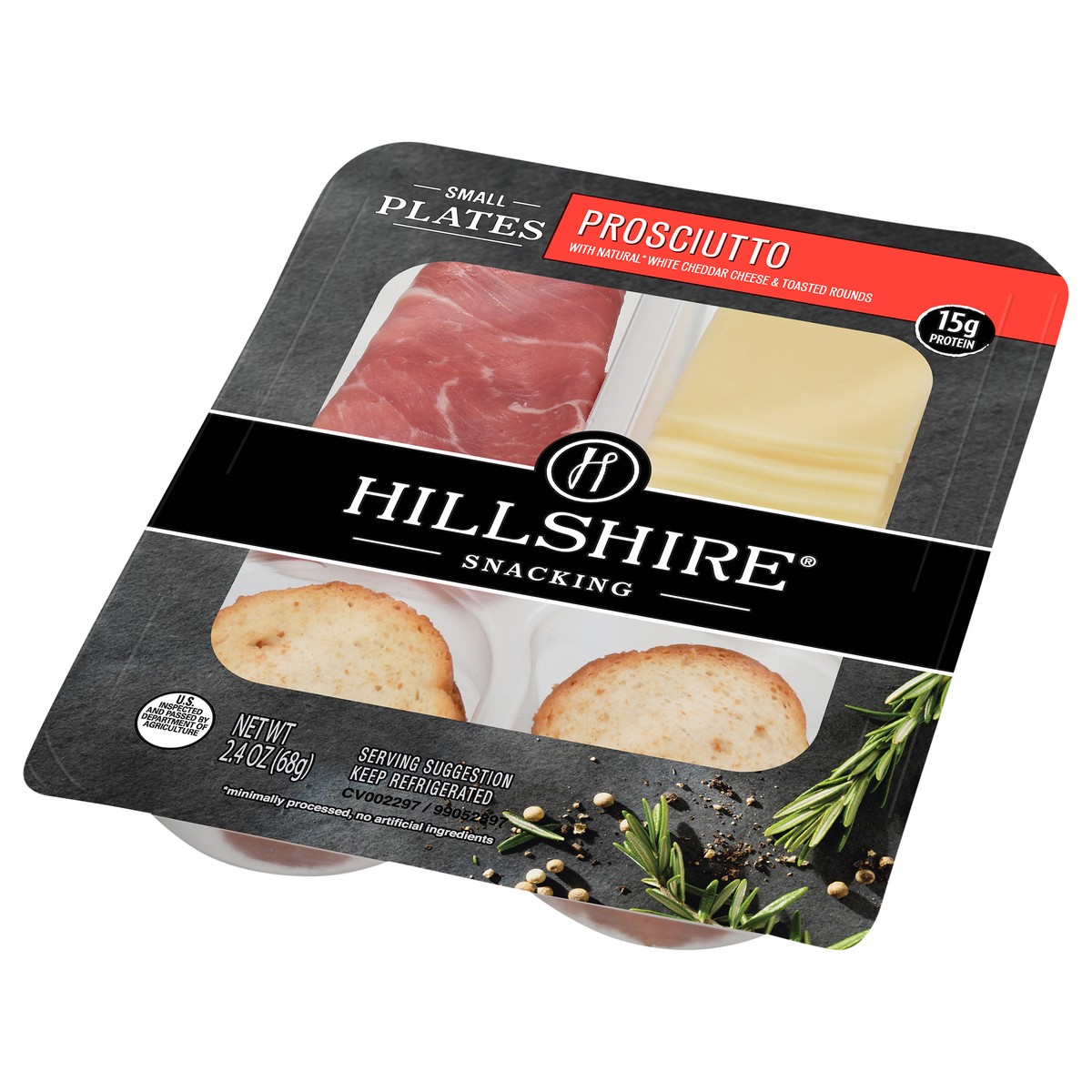 slide 3 of 8, Hillshire Snacking Small Plates, Prosciutto Deli Lunch Meat with White Cheddar Cheese, 2.4 oz, 68.04 g