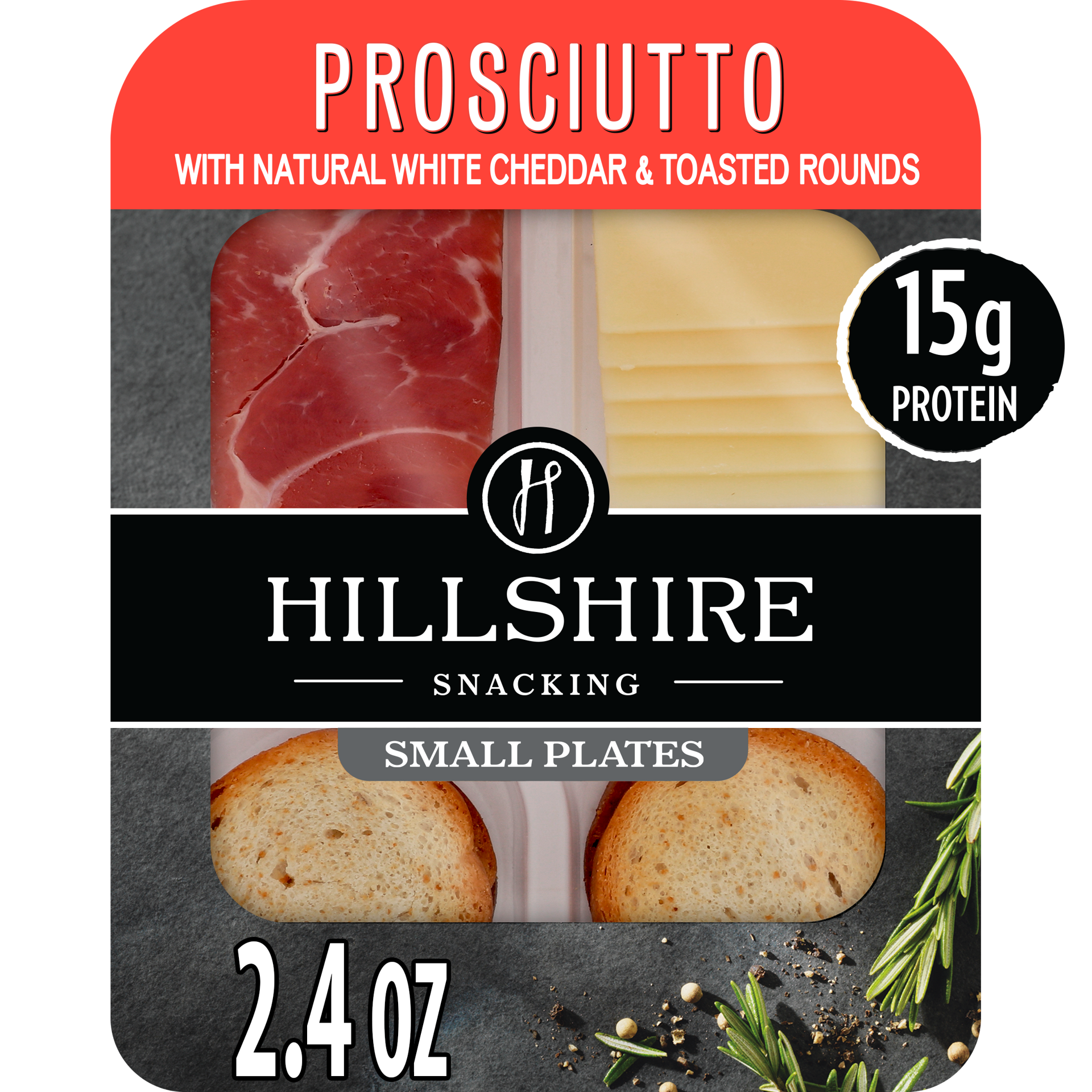 slide 1 of 8, Hillshire Snacking Small Plates, Prosciutto Deli Lunch Meat with White Cheddar Cheese, 2.4 oz, 68.04 g