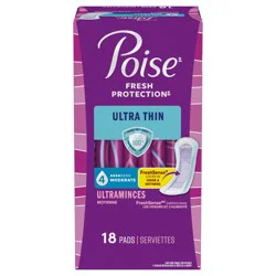 Poise Ultra Thin Incontinence Pads & Postpartum Pads for Bladder Leaks, 4 Drop Moderate Absorbency, Regular Length, 18 Count