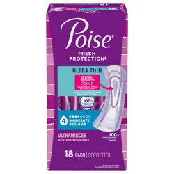 Poise Ultra Thin Incontinence Pads & Postpartum Pads for Bladder Leaks, 4 Drop Moderate Absorbency, Regular Length, 18 Count