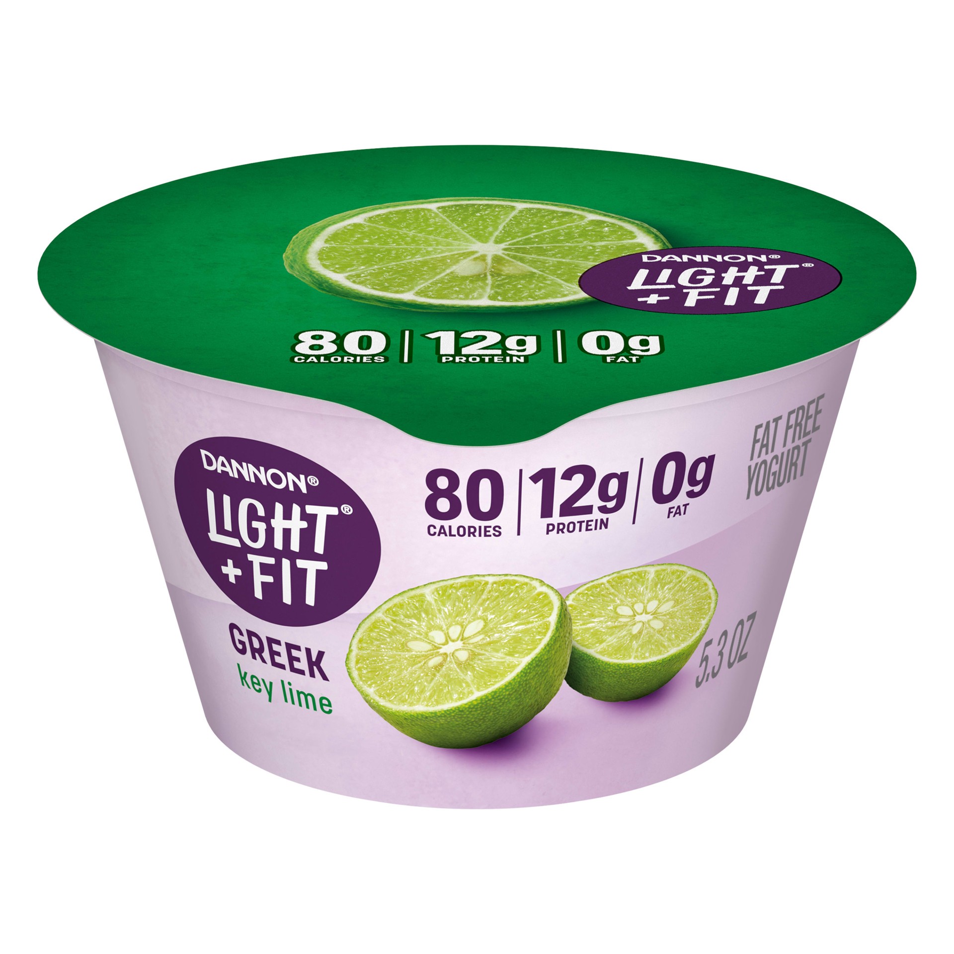 slide 1 of 5, Dannon Light + Fit Key Lime Greek Fat Free Yogurt, Creamy and Delicious Gluten Free Yogurt, 5.3 OZ Yogurt Cup, 5.3 oz