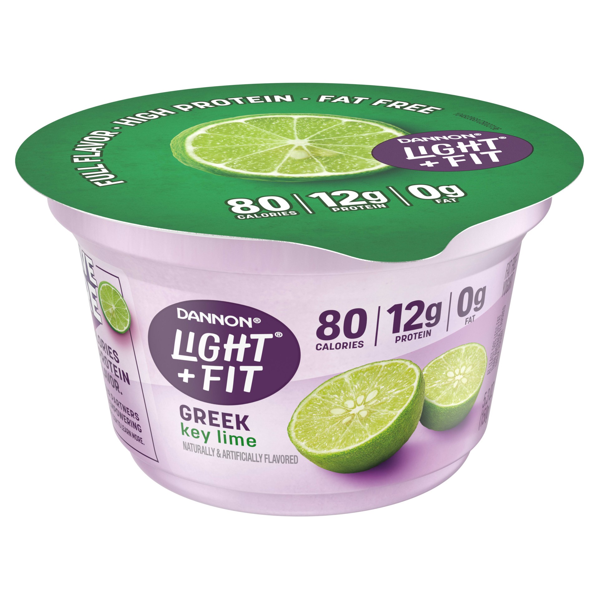 slide 2 of 5, Dannon Light + Fit Key Lime Greek Fat Free Yogurt, Creamy and Delicious Gluten Free Yogurt, 5.3 OZ Yogurt Cup, 5.3 oz