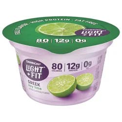 Dannon Light + Fit Key Lime Greek Fat Free Yogurt, Light and Creamy Yogurt With Sweet and Tart Lime Flavor, Gluten Free Snack, 5.3 oz Cup