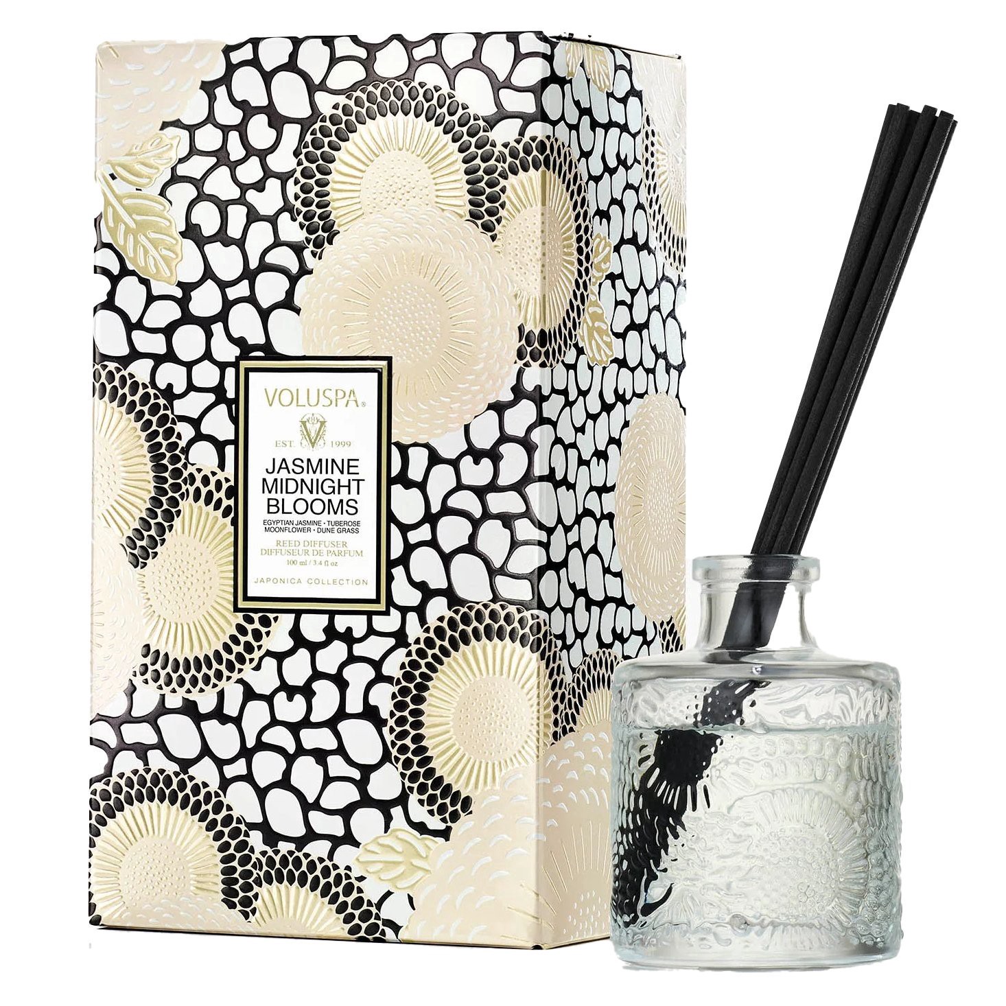 slide 1 of 1, Voluspa Jasmine Midnight Blooms Reed Diffuser, 3.4 oz