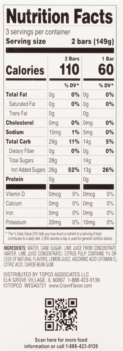 slide 9 of 9, Crav'n Flavor Lime Flavored Fruit Bars 6 ea, 15 fl oz