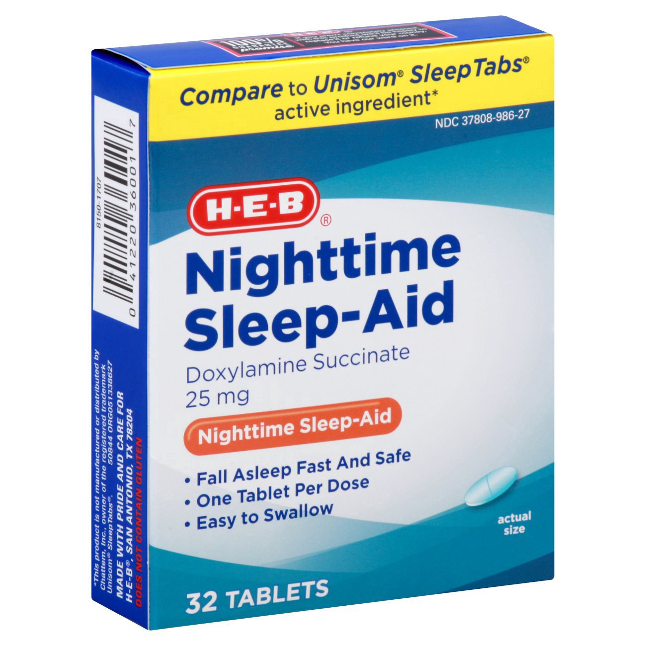 slide 1 of 1, H-E-B Sleep-Aid Doxylamine Succinate Tablets, 32 ct