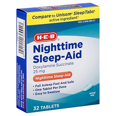 slide 1 of 1, H-E-B Sleep-Aid Doxylamine Succinate Tablets, 32 ct