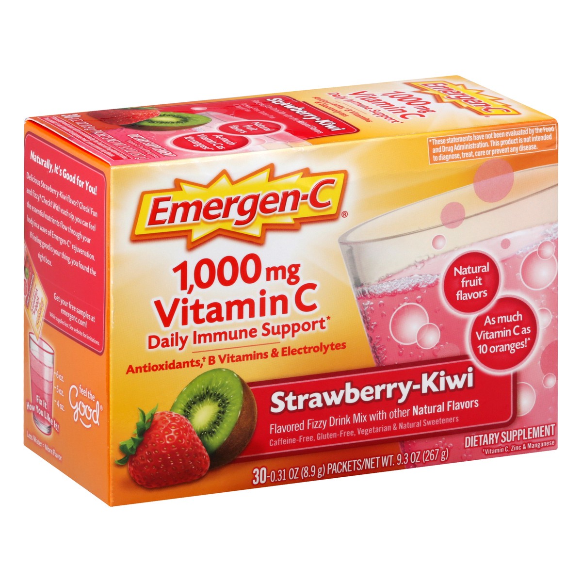 slide 4 of 9, Emergen-C Fizzy Drink Mix 1000 mg Strawberry-Kiwi Vitamin C 30 ea, 30 ct; 0.31 oz