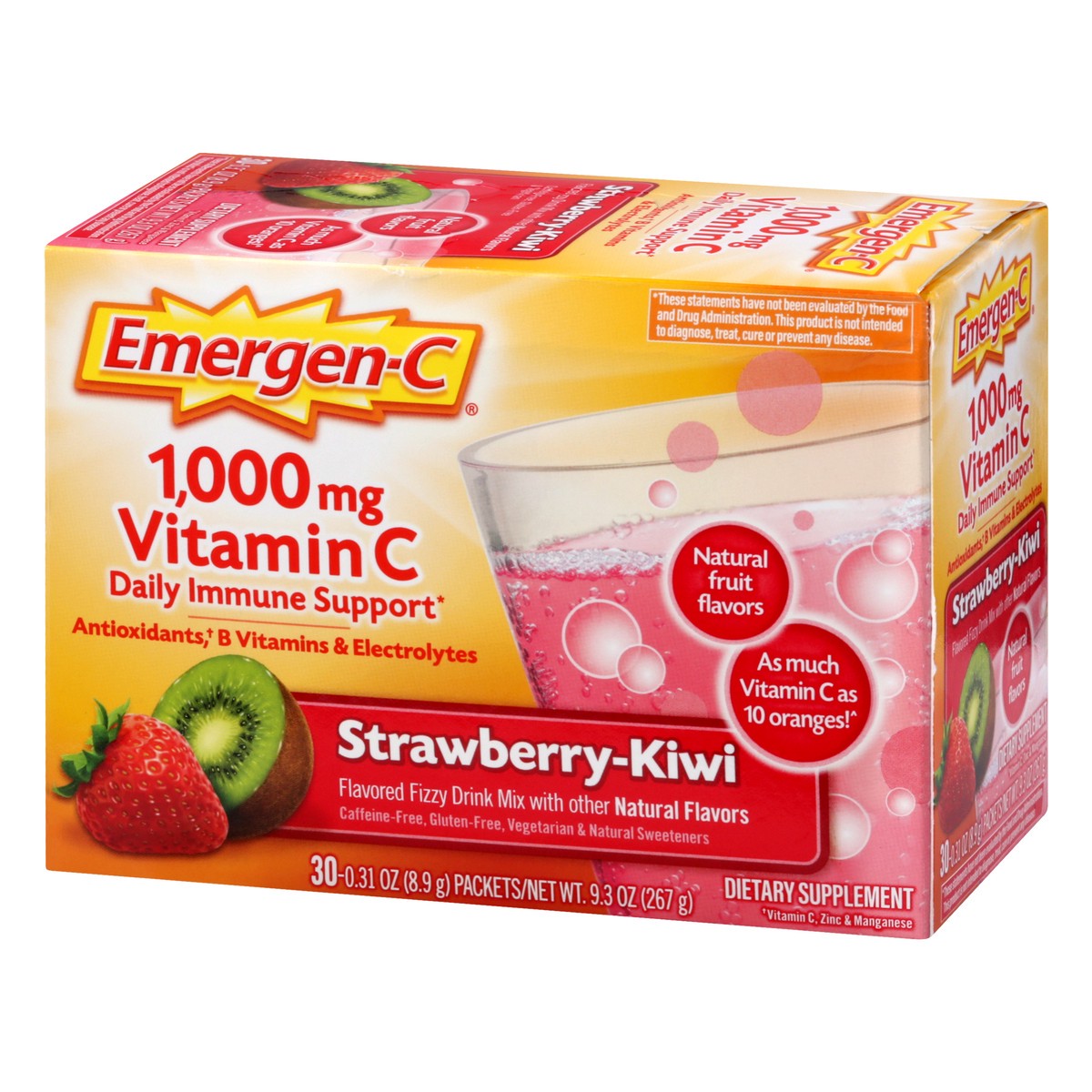 slide 3 of 9, Emergen-C Fizzy Drink Mix 1000 mg Strawberry-Kiwi Vitamin C 30 ea, 30 ct; 0.31 oz