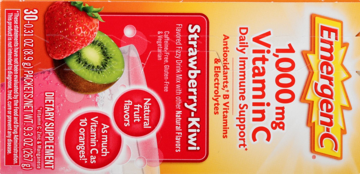 slide 2 of 9, Emergen-C Fizzy Drink Mix 1000 mg Strawberry-Kiwi Vitamin C 30 ea, 30 ct; 0.31 oz