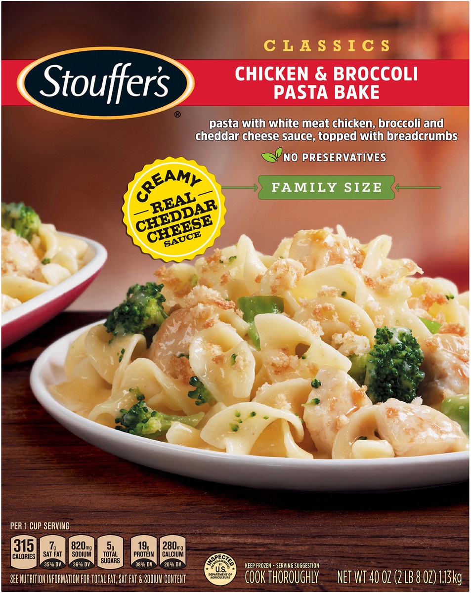 slide 4 of 8, Stouffer's Family Size Cheesy Chicken and Broccoli Pasta Bake Frozen Meal, 40 oz