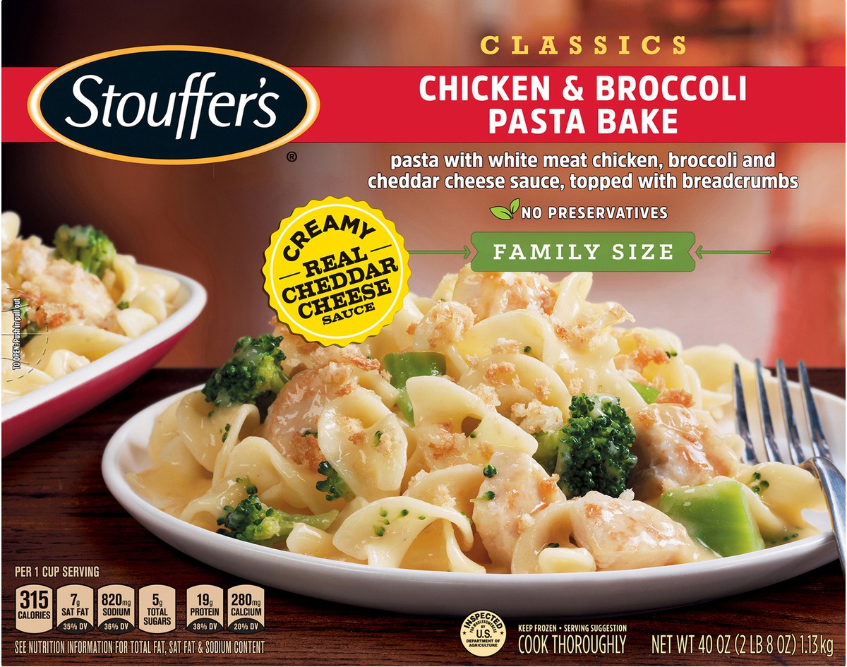 slide 5 of 8, Stouffer's Family Size Cheesy Chicken and Broccoli Pasta Bake Frozen Meal, 40 oz