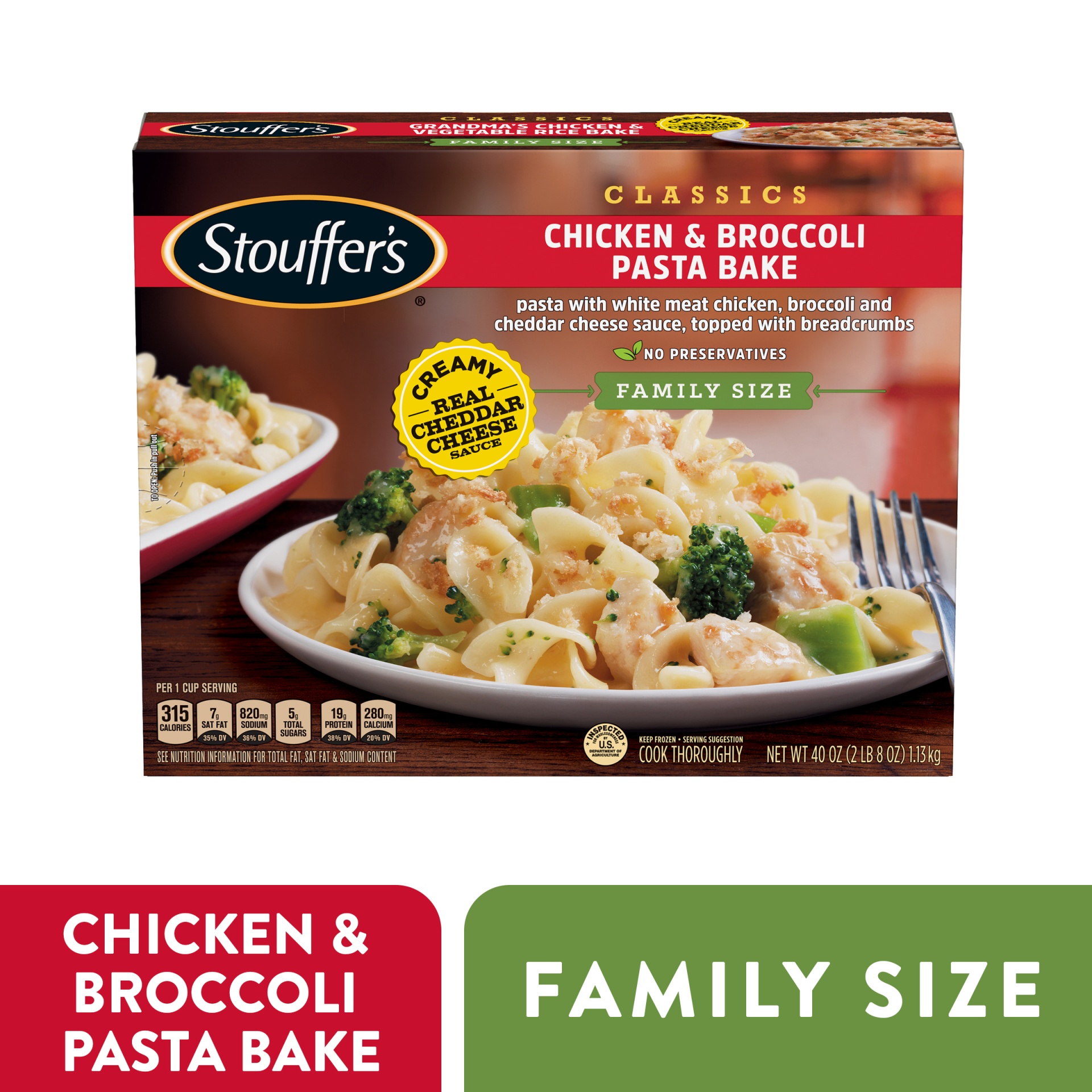 slide 1 of 3, Stouffer's Chicken & Broccoli Pasta Bake Family Size, 40 oz