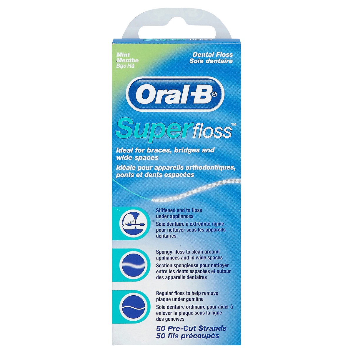 slide 1 of 7, Oral-B Super Floss Pre-Cut Strands, Dental Floss for Bridges, Braces and Wide Spaces, 50 Strands, 50 ct