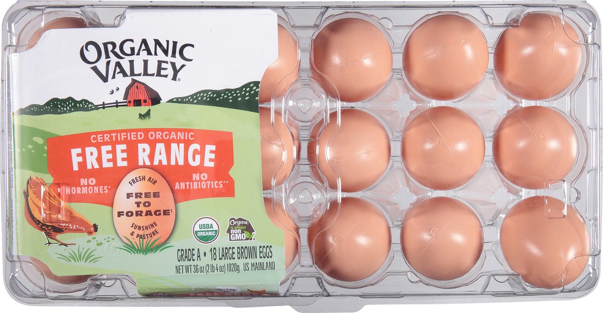 slide 6 of 9, Organic Valley Large Brown Free Range Organic Eggs, 18 ct, 