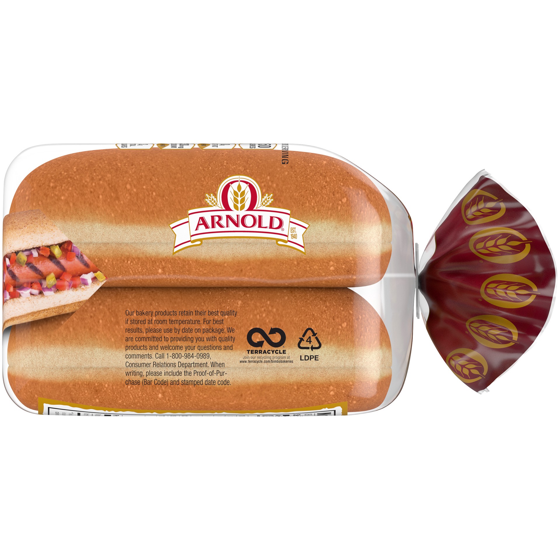 slide 4 of 5, Arnold Whole Grains 100% Whole Wheat Hot Dog Buns, 14 oz