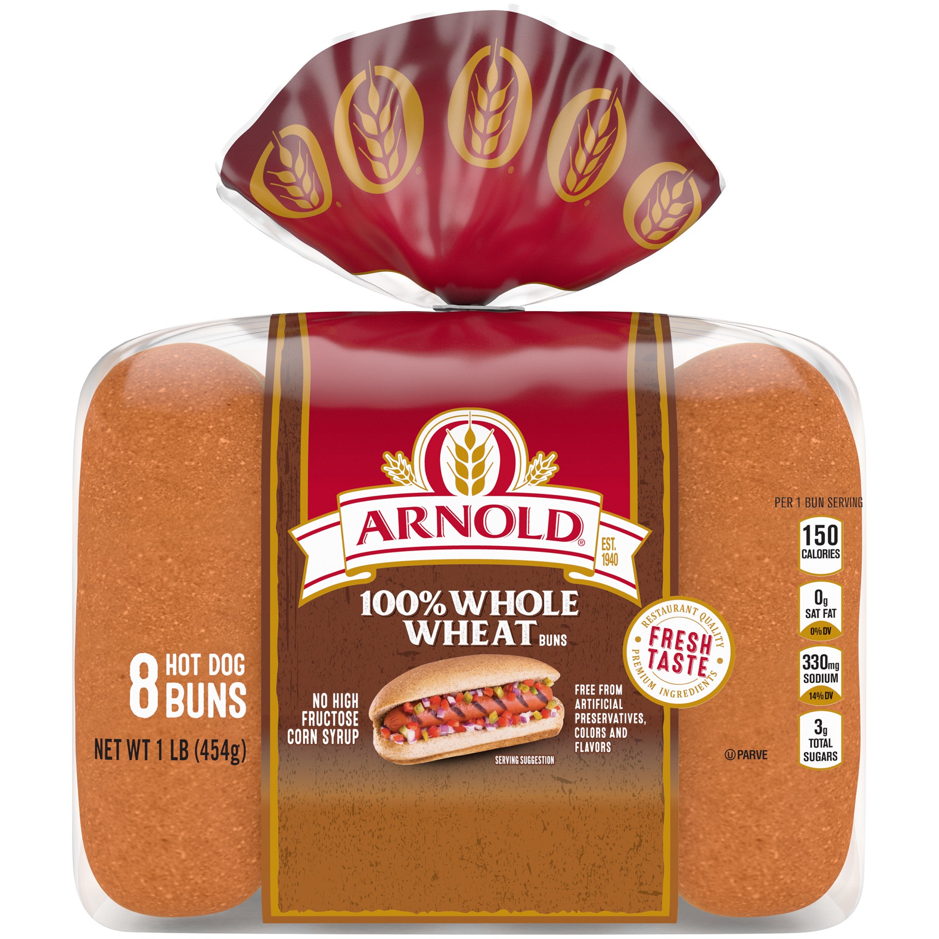 slide 1 of 5, Arnold Whole Grains 100% Whole Wheat Hot Dog Buns, 14 oz