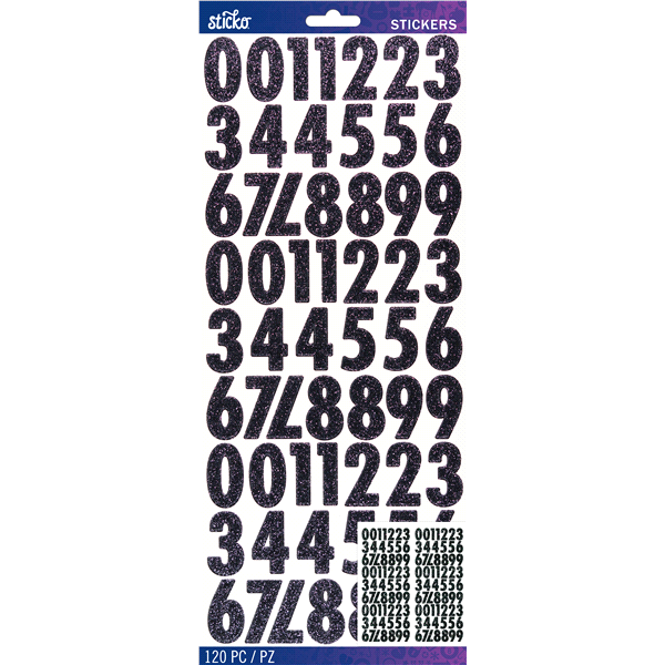 slide 1 of 1, Sticko Stickers Black Futura Glitter Numbers, 120 ct